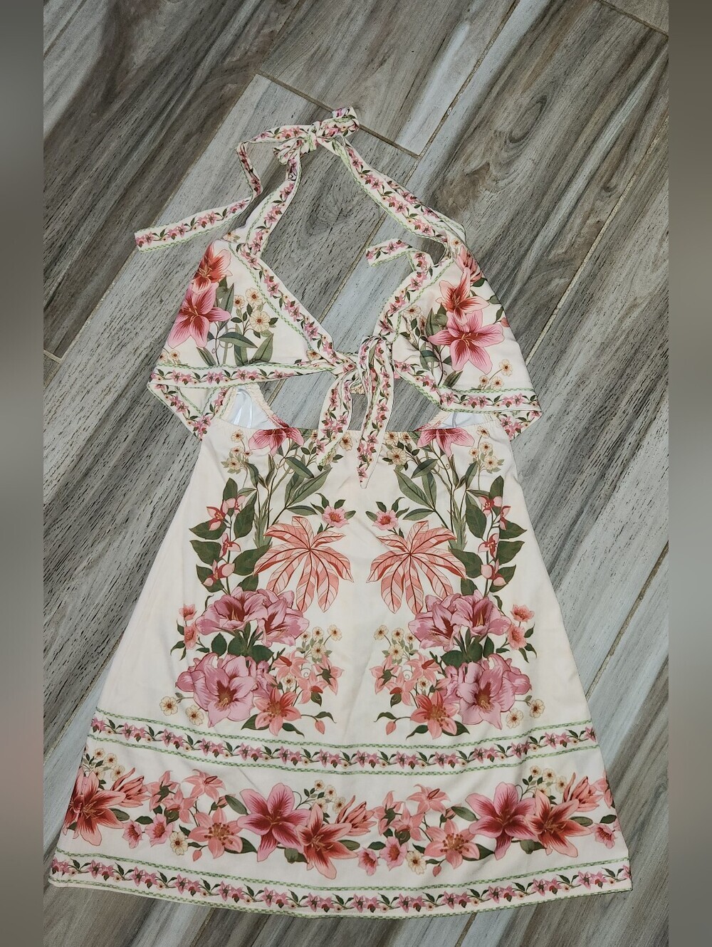 Womens Tropical Floral Backless Mini Dress Size Large - Picture 2 of 4